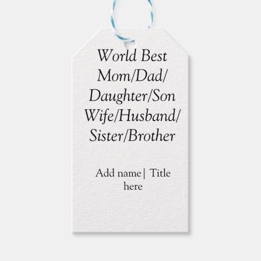 Étiquettes-cadeau Monde meilleur maman mari femme papa fille fils (Devant)