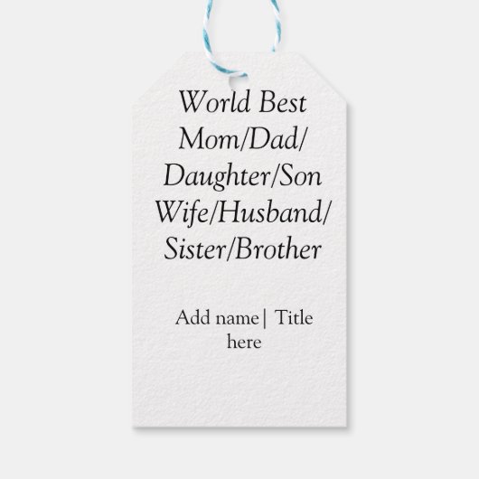 Étiquettes-cadeau Monde meilleur maman mari femme papa fille fils (Dos)