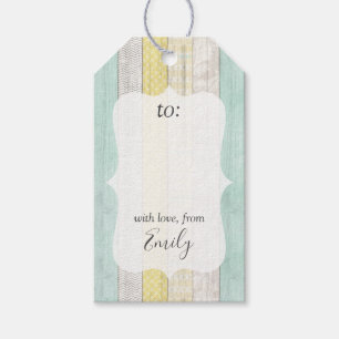 Étiquettes-cadeau Monnaie et Boho Jaune Geo Motif en bois Personnali