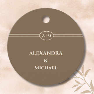 Étiquettes Cadeau Monogram Brown Christian Wedding Thank You