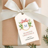 Étiquettes-cadeau Monogram Crest avec verdure Vacances