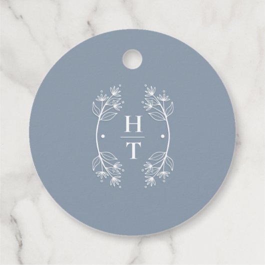 Étiquettes Cadeau Monogram Crest Dusty Blue Mariage Bienvenue (Dos)