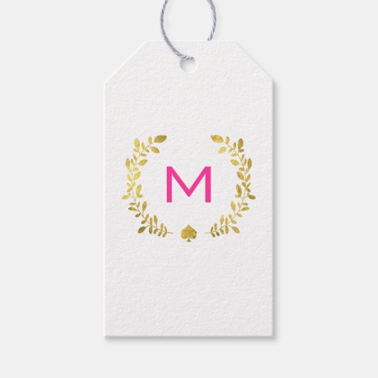 Étiquettes-cadeau Monogram Gold Foil Laurel & Spade (Devant)