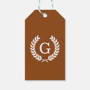 Étiquettes-cadeau Monogram initial de Brown White Wheat Laurel