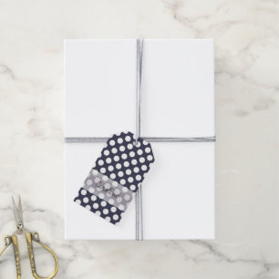 Étiquettes-cadeau Monogram Marine Bleu Blanc Motif à la mode Polka 