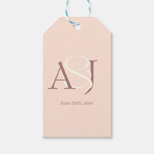 Étiquettes-cadeau Monogram Minimalist Warm Pink & Mauve Wedding (Devant)