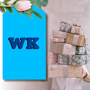 Étiquettes-cadeau Monogramme 3D moderne et tendance Cyan Blue