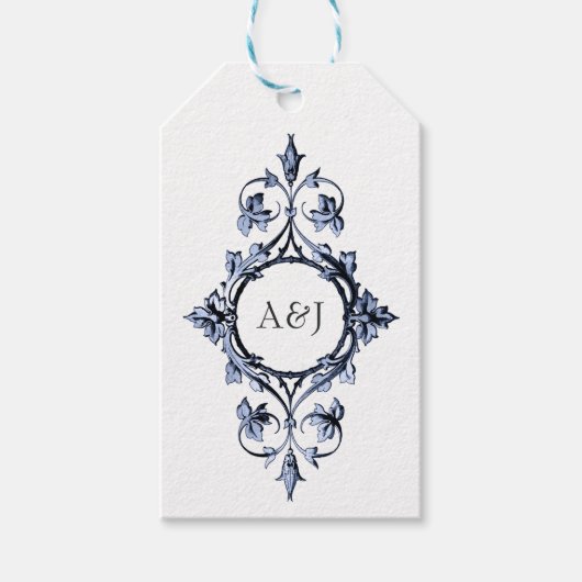 Étiquettes-cadeau Monogramme à cadre doré Mariage gothique (Devant)