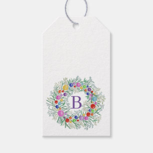 Étiquettes-cadeau Monogramme Aquarelle Wreath Christmas Cadeaux Tags