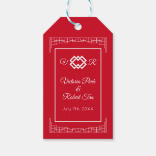 Étiquettes-cadeau Monogramme asiatique Mariage blanc rouge