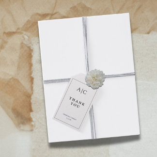 Étiquettes-cadeau Monogramme blanc minimaliste Merci