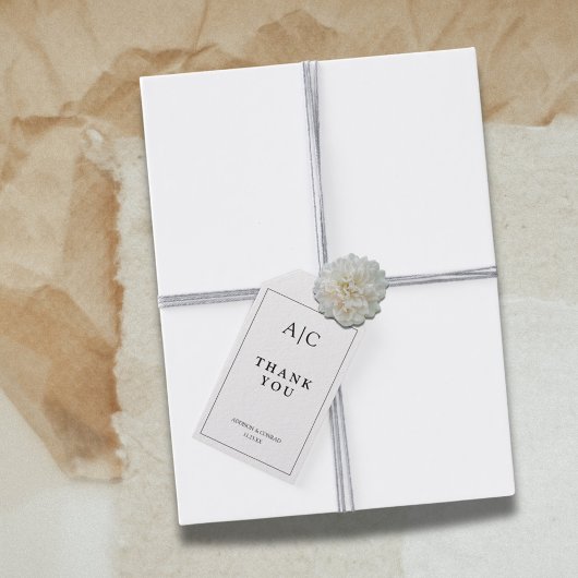 Étiquettes-cadeau Monogramme blanc minimaliste Merci