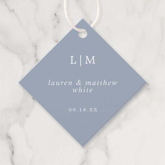 Étiquettes Cadeau Monogramme bleu foncé simple Mariage élégant (Devant)