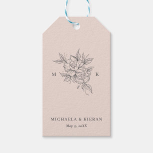 Étiquettes-cadeau Monogramme Botanique Rose Pâle Mariage