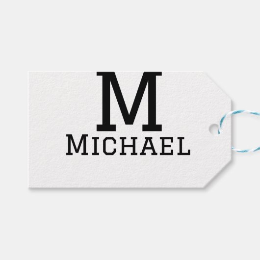 Étiquettes-cadeau Monogramme capital masculin ajouter nom simple cla (Devant (Horizontal))