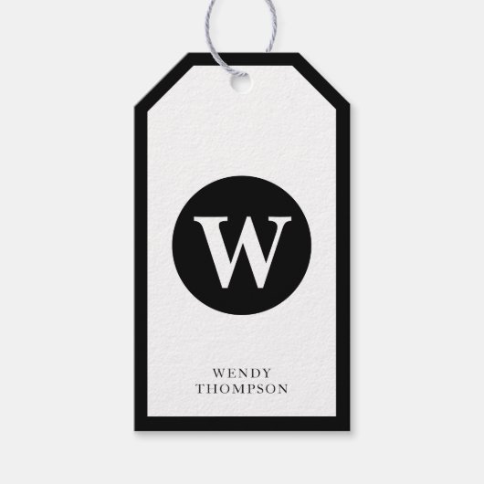 Étiquettes-cadeau Monogramme circulaire simple noir et blanc (Devant)