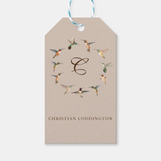 Étiquettes-cadeau Monogramme clair colibri (Devant)