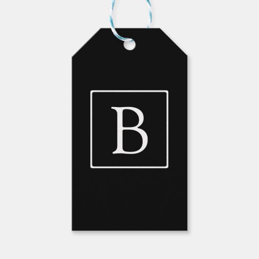 Étiquettes-cadeau Monogramme classique simple | Texte noir et blanc (Devant)