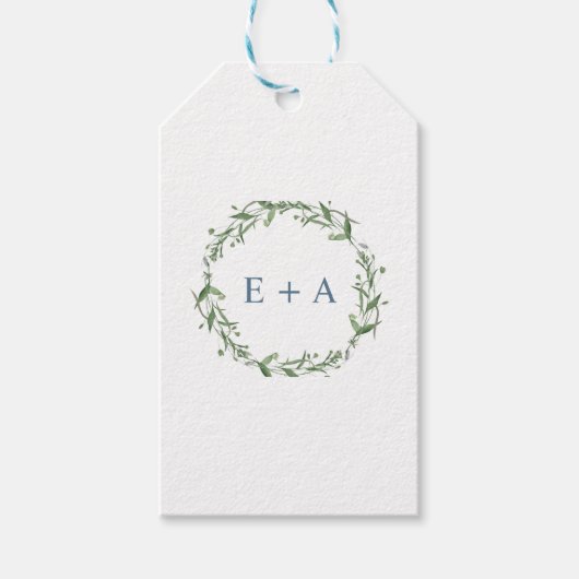 Étiquettes-cadeau Monogramme d'aquarelle bleu (Devant)