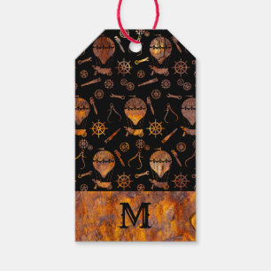 Étiquettes-cadeau Monogramme de ballons de vapeur rouillé coloré