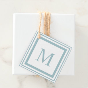 Étiquettes Cadeau Monogramme de bordure carré blanc et de seaglass