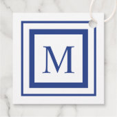 Étiquettes Cadeau Monogramme de bordure carré bleu et blanc (Dos)