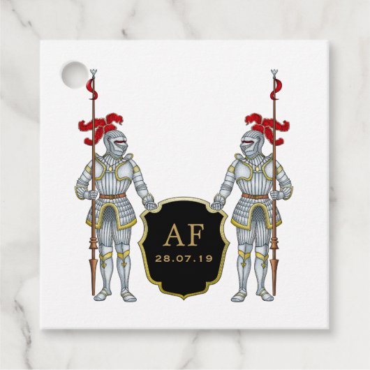 Étiquettes Cadeau Monogramme de château de chevalier médiéval (Devant)