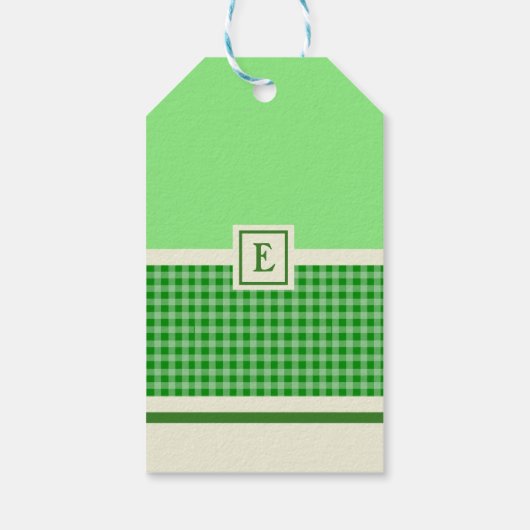 Étiquettes-cadeau Monogramme de chèque vert moderne (Dos)