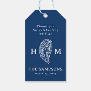 Étiquettes-cadeau Monogramme de coquille d'huître marine avec date M