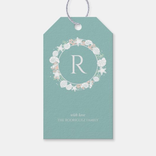 Étiquettes-cadeau Monogramme de couronne de Noël Coastère (Devant)