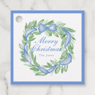 Étiquettes Cadeau Monogramme de la couronne de Noël des papillons de