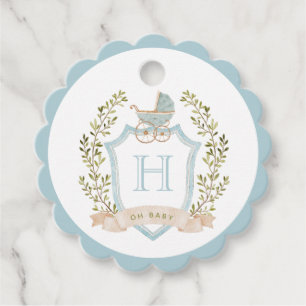 Étiquettes Cadeau Monogramme de la crête de bébé Baby shower bleu