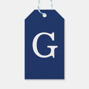 Étiquettes-cadeau Monogramme de lettre initiale bleu blanc simple