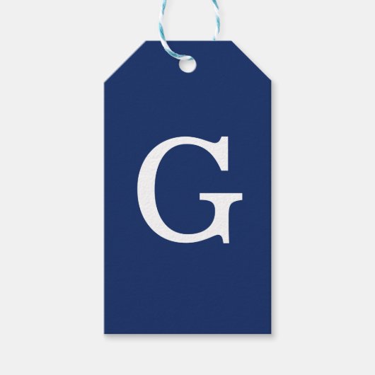 Étiquettes-cadeau Monogramme de lettre initiale bleu blanc simple (Devant)