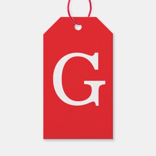 Étiquettes-cadeau Monogramme de lettre initiale rouge blanc simple (Devant)