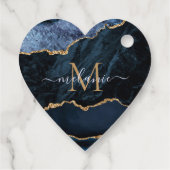 Étiquettes Cadeau Monogramme de marbre en pierre de taille bleu mari (Dos)