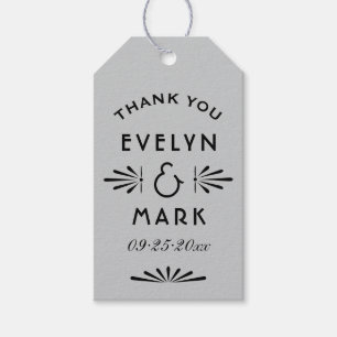 Étiquettes-cadeau Monogramme de mariage Art Déco argent et noir vint