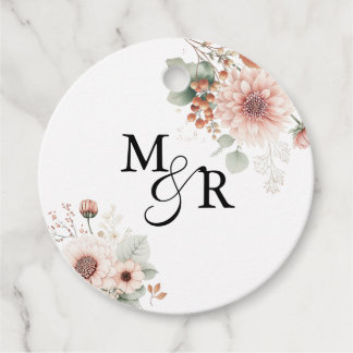 Étiquettes Cadeau Monogramme de mariage élégant boho rose poussiéreu