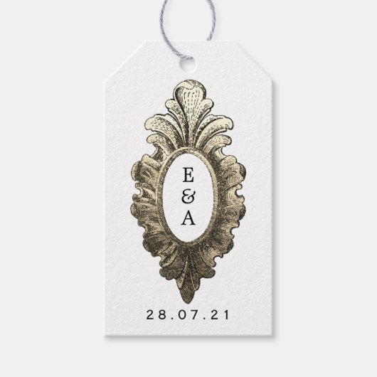 Étiquettes-cadeau Monogramme de Mariage nautique vintage (Devant)