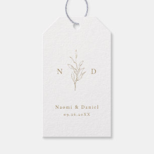 Étiquettes-cadeau Monogramme de mariage simple feuilles botaniques o