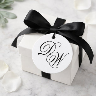 Étiquettes Cadeau Monogramme de mariage simple noir et blanc minimal