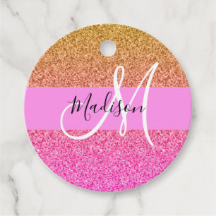 Étiquettes Cadeau Monogramme de reflet rose et or Parties scintillan