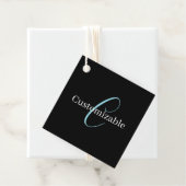 Étiquettes Cadeau Monogramme de script cursif éditable Noir Bleu Bla (En situation)