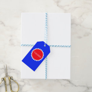 Étiquettes-cadeau Monogramme de Starburst rouge, blanc et bleu