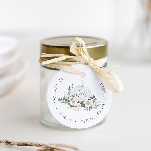 Étiquettes Cadeau Monogramme de verdure de citrouille d'automne blan