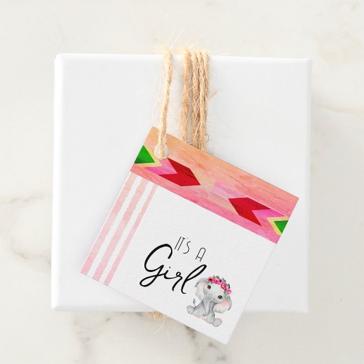 Étiquettes Cadeau Monogramme d'éléphant rose et gris moderne personn