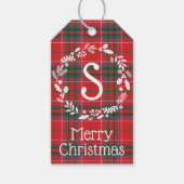 Étiquettes-cadeau Monogramme du feuillage vert rouge du pays (Devant)