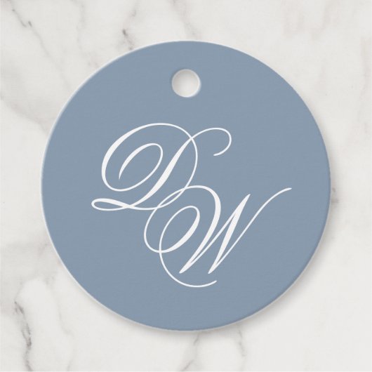 Étiquettes Cadeau Monogramme Dusty Blue Mariage Élégant Script Simpl (Devant)