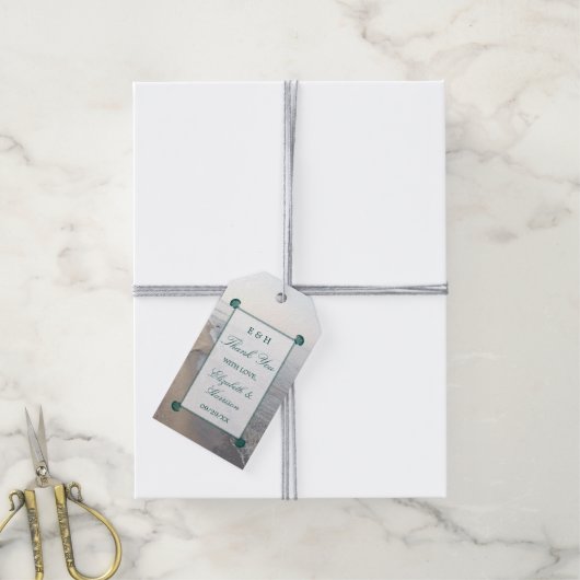 Étiquettes-cadeau Monogramme élégant et mariage Turquoise sur la pla (Avec de la ficelle)