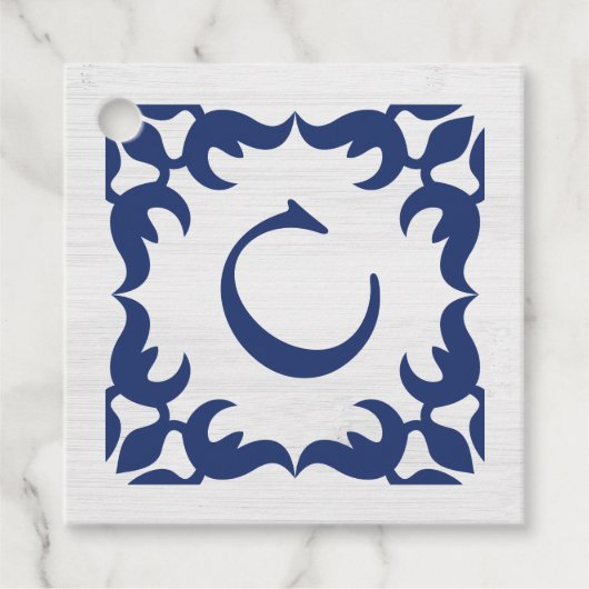 Étiquettes Cadeau Monogramme encadré en Filigree en bleu marine (Devant)